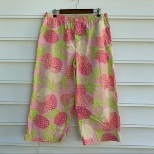Lilly Pultizer Wide Leg Cotton Cropped Pineapple Sleep / Comfort Capri Pants
